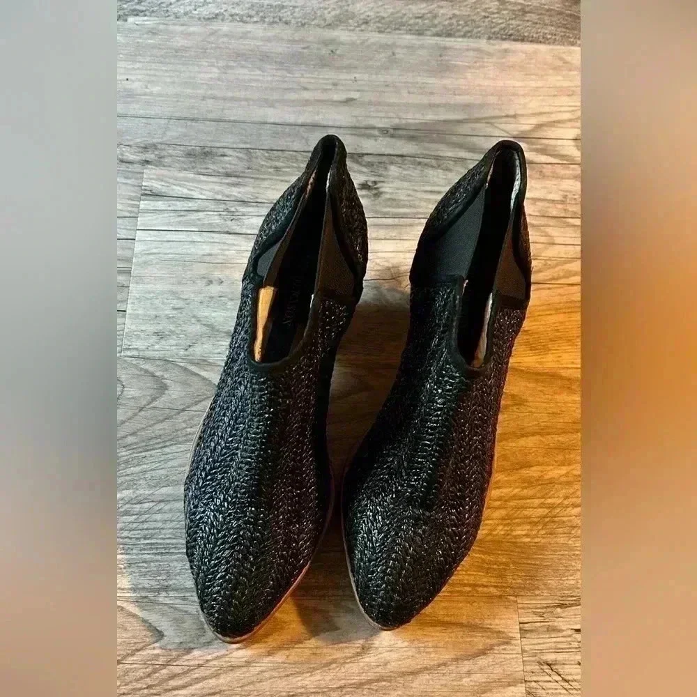 MATT BERNSON Women's Onyx Raffia Marlow Booties, Black, Size 8.5